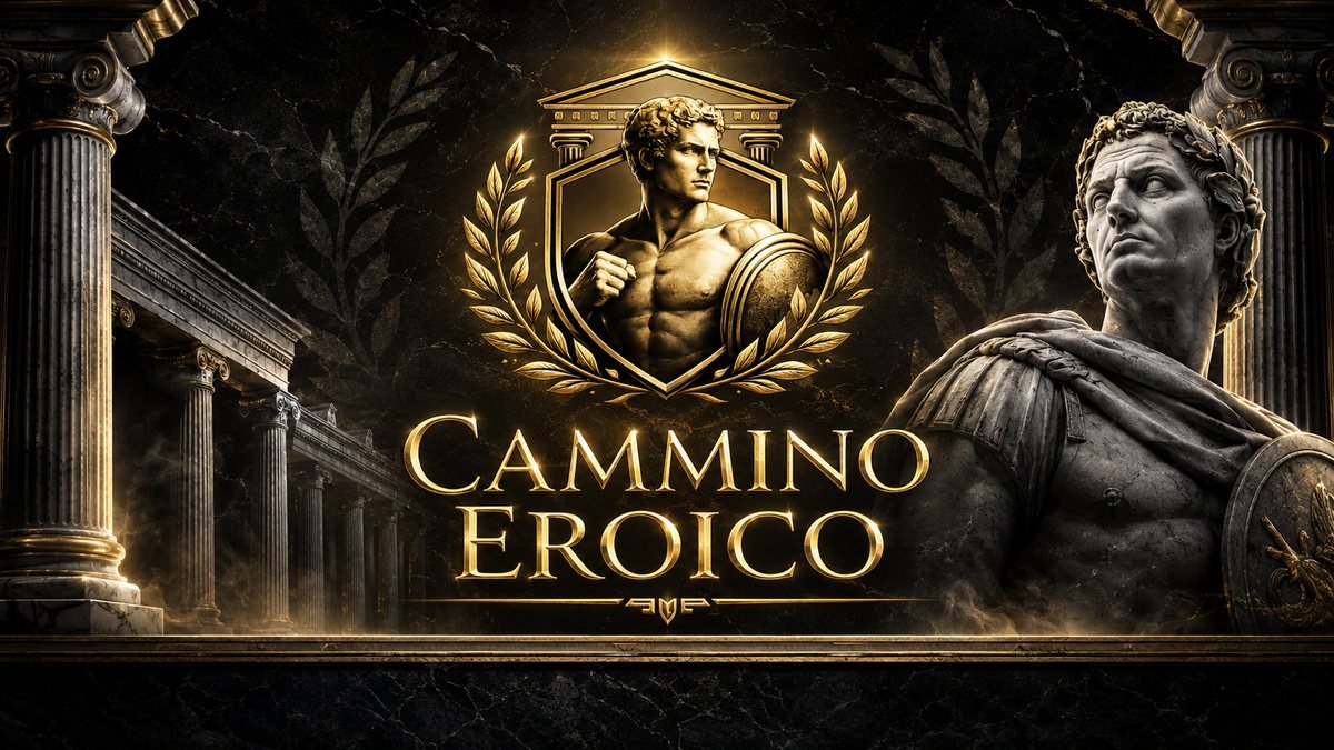 Il marchio Il Cammino Eroico fra colonne di marmo e statue romane.
